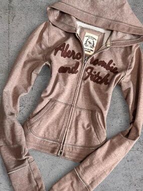 Abercrombie & Fitch VINTAGE Y2K Ultra Fitted Brown Zip Hoodie